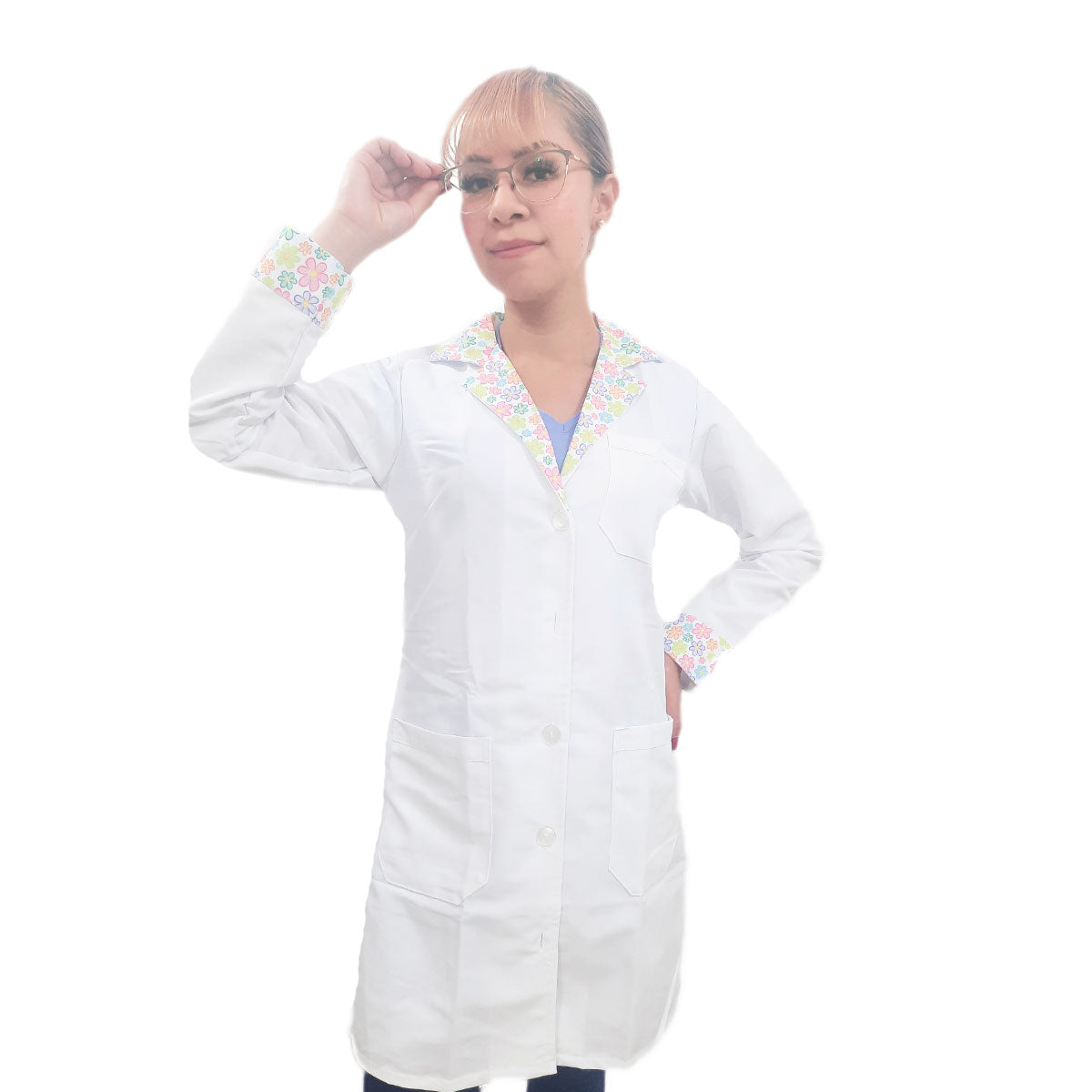 Bata Médica Dama Ceci Decoración Flores Multicolores