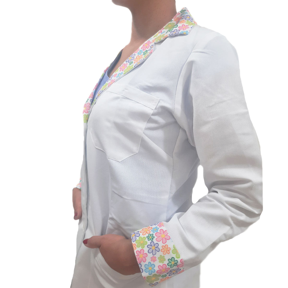 Bata Médica Dama Ceci Decoración Flores Multicolores