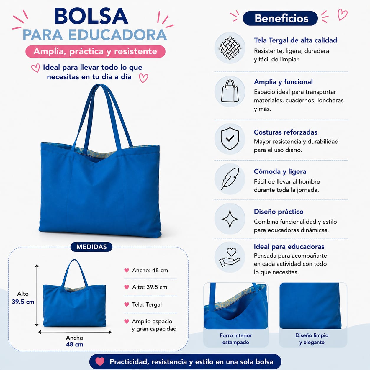 Bolsa Educadora Maestra Kinder Animada Asa Doble Premium
