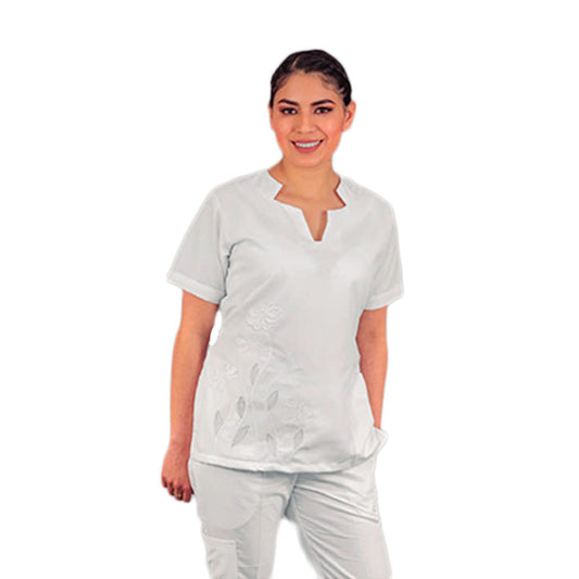 Filipina De Enfermería Para Dama Manga Corta Aranza Bordado de Flor