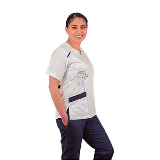 Filipina De Enfermería Para Dama Manga Corta Danahi Bordado Flor y Abejitas