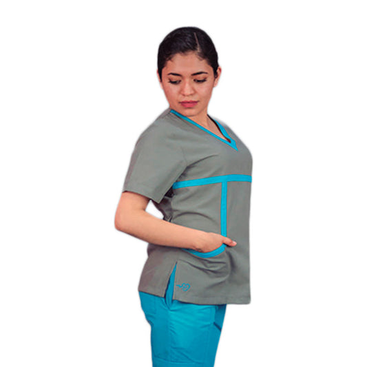 Filipina Médica Dama Scrub Top Manga Corta Isamar Escote V Colores
