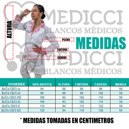 Bata Medica Dama Ceci Decoracion Flores Lilas y Margaritas ENF