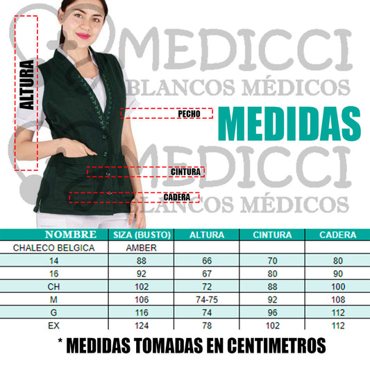 Chaleco Médico Enfermera Dama Clínico Uniforme Blanco Belgica AMB