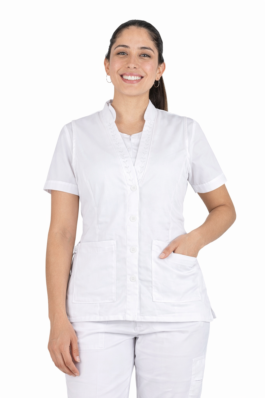 Chaleco Médico Enfermera Dama Clínico Uniforme Blanco Belgica AMB