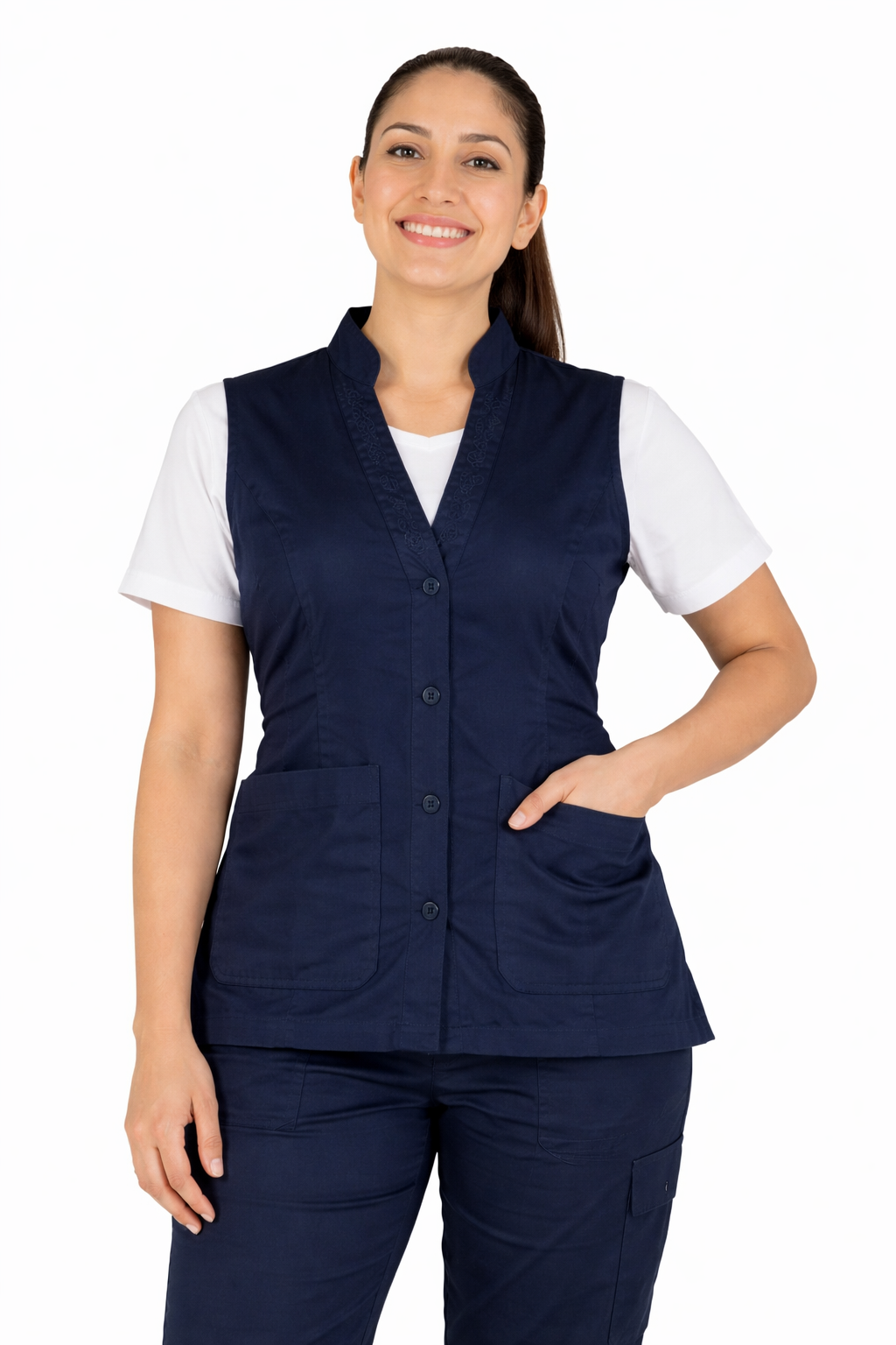 Chaleco Médico Enfermera Dama Clínico Uniforme Blanco Belgica AMB
