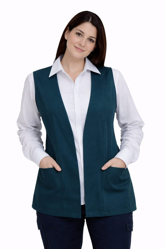 Chaleco Enfermera Estilizado Tela Colores Esmeralda Sin Botones AMB