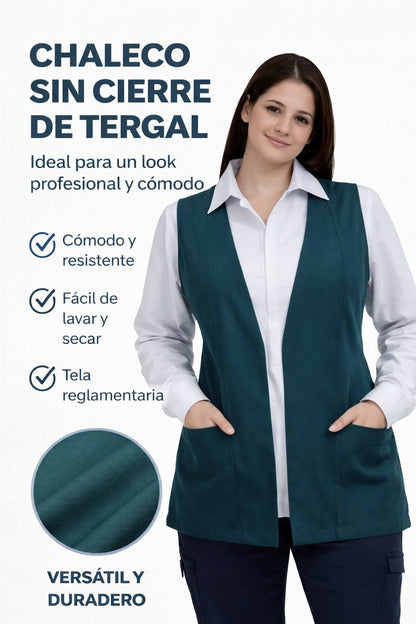 Chaleco Enfermera Estilizado Tela Colores Esmeralda Sin Botones AMB