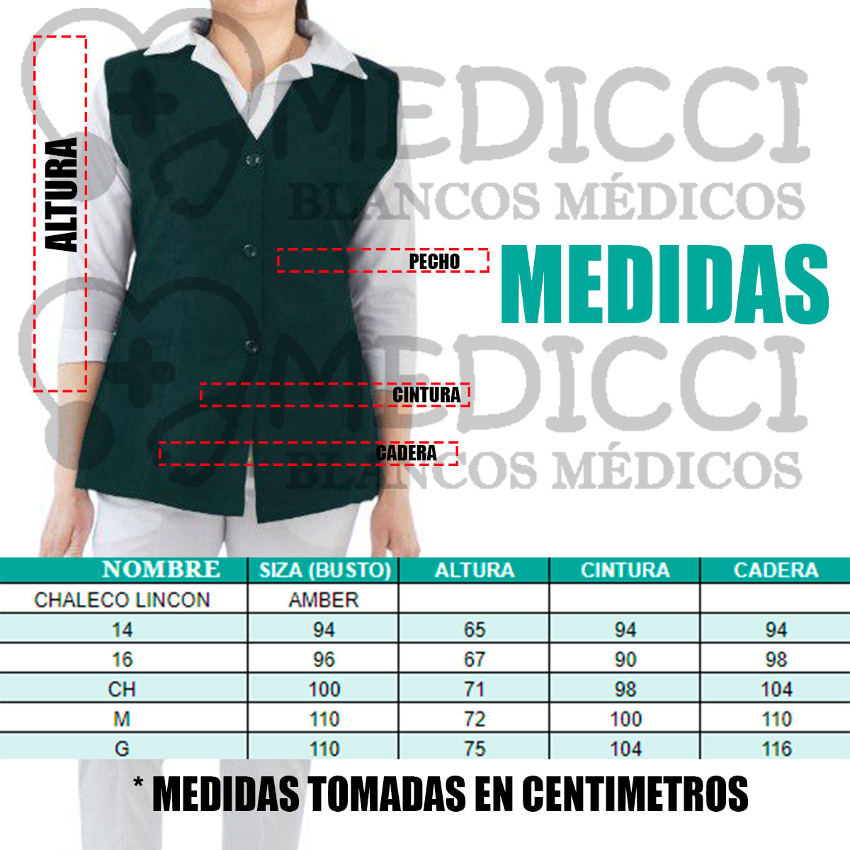 Chaleco Enfermera Tela Todo Liso Colores Lincon