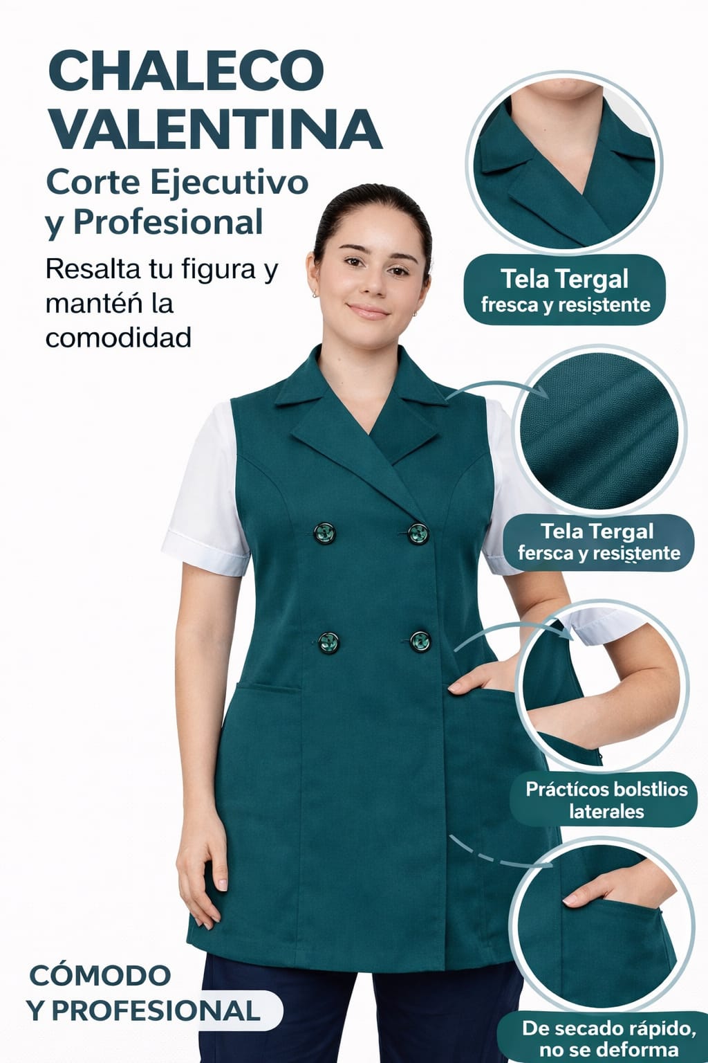 Chaleco Médico Dama Estilizado Elegante Uso Profesional Valentina AMB