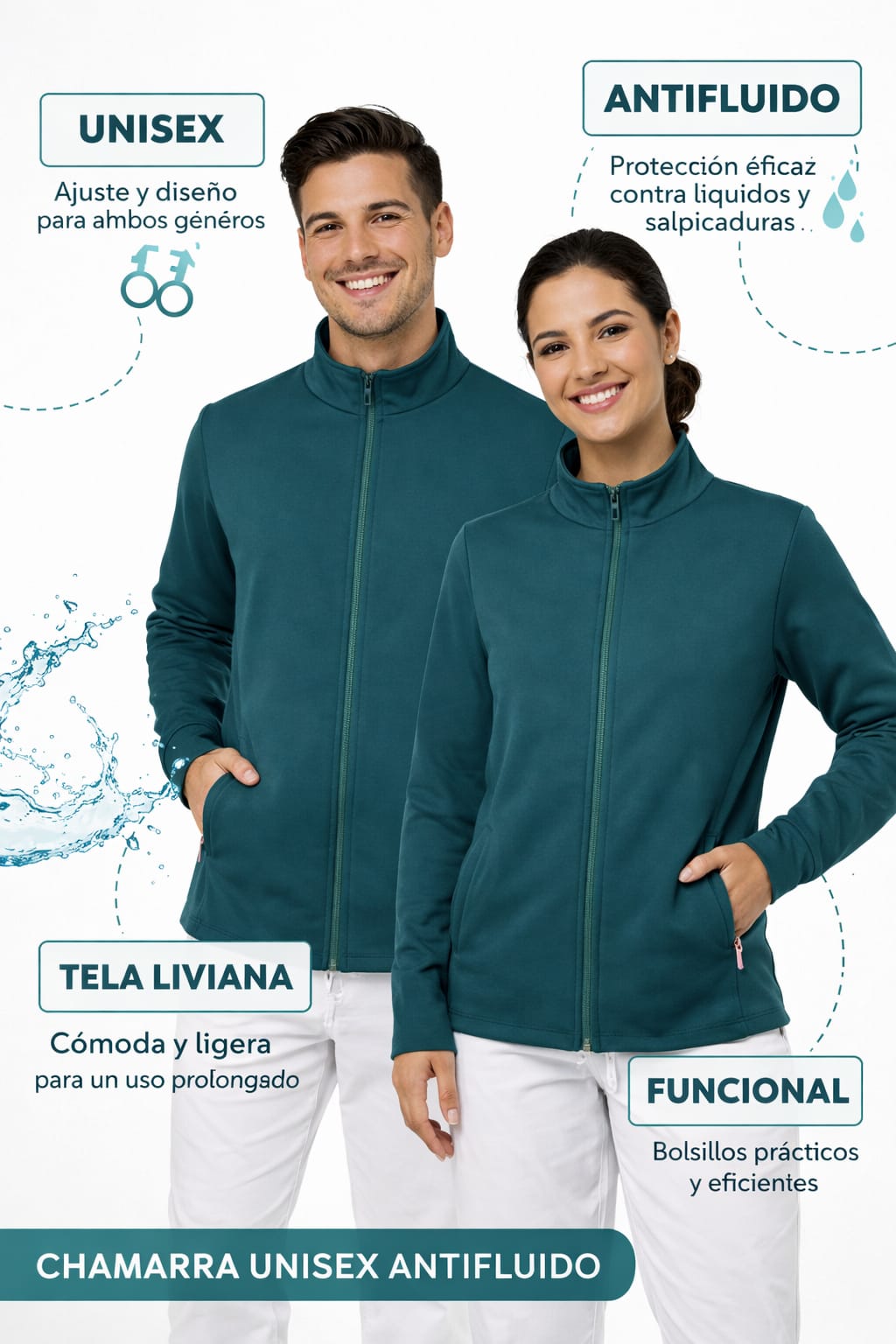 Chamarra Médica Unisex Antifluido Colores Uniforme Clínico Enf