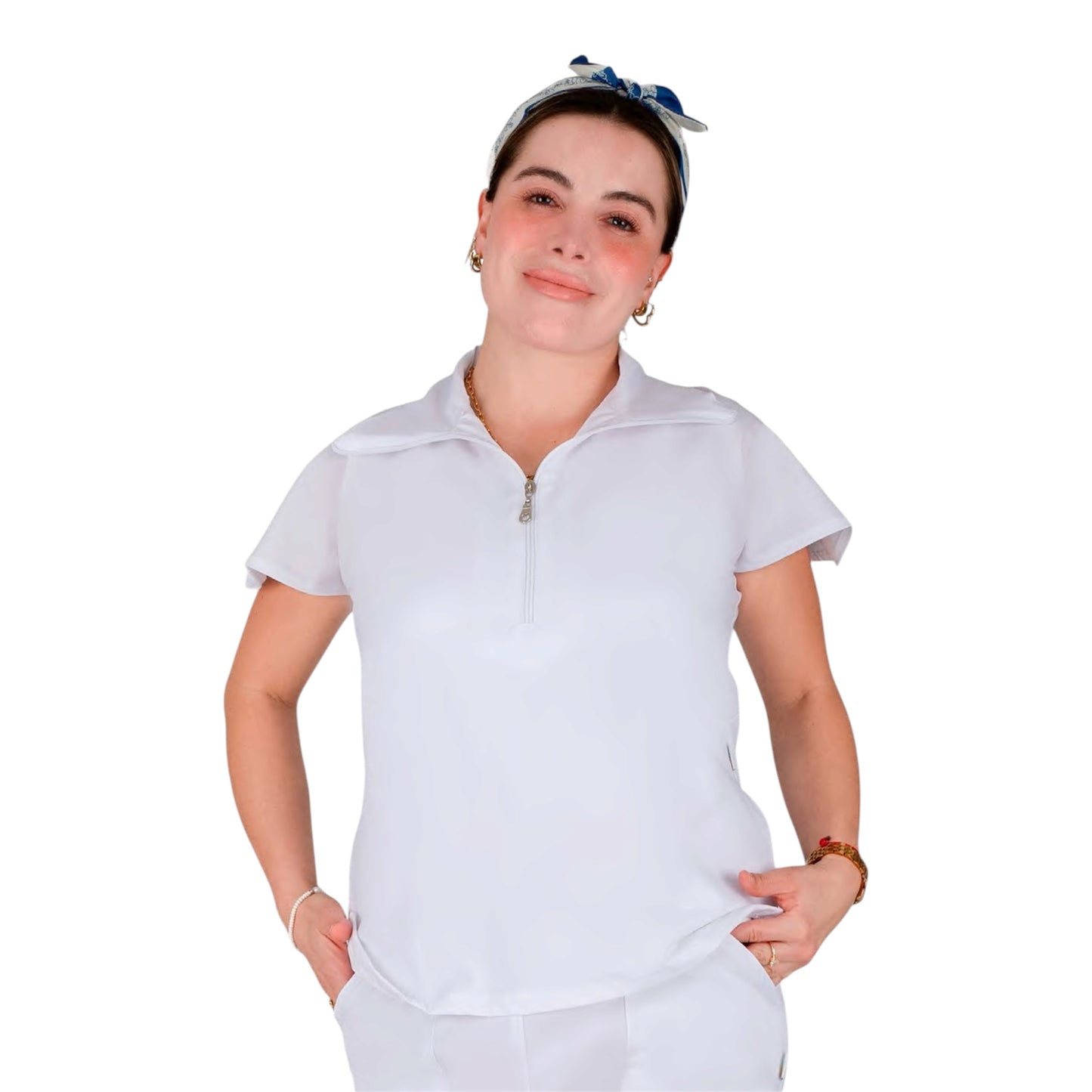 Filipina De Enfermería Para Dama Manga Corta AMB Dafne Antifluido Stretch