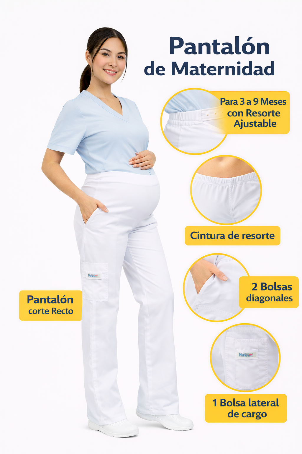 Pantalon Quirurgico Medico Dama Colores Maternidad ENF ENF