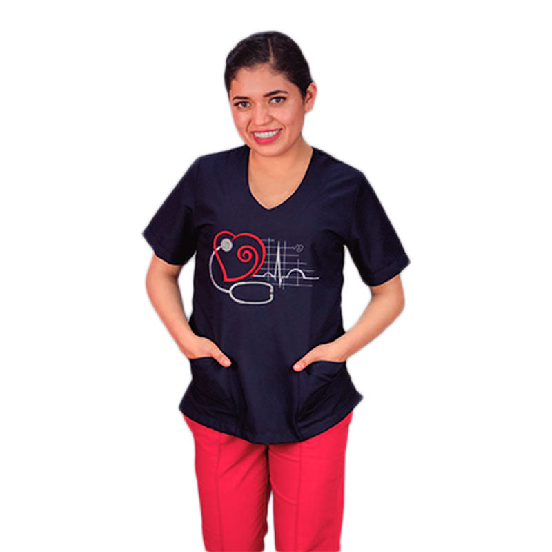 Filipina Médica Dama Scrub Top Manga Corta Hatziri Bordado EST