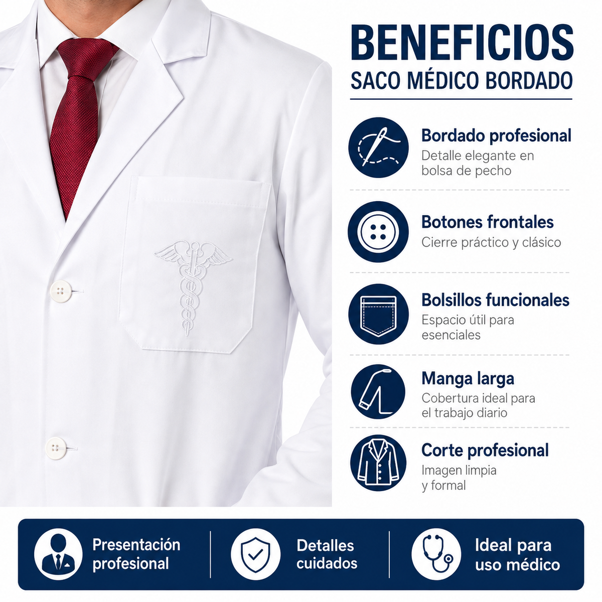 Saco Medico Cli­nico Caballero Bordado EST