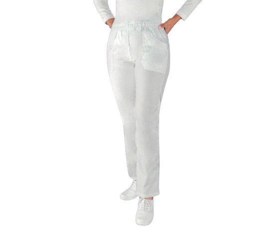 Pantalon Quirurgico Medico Bordado Blanco Dama Yamila