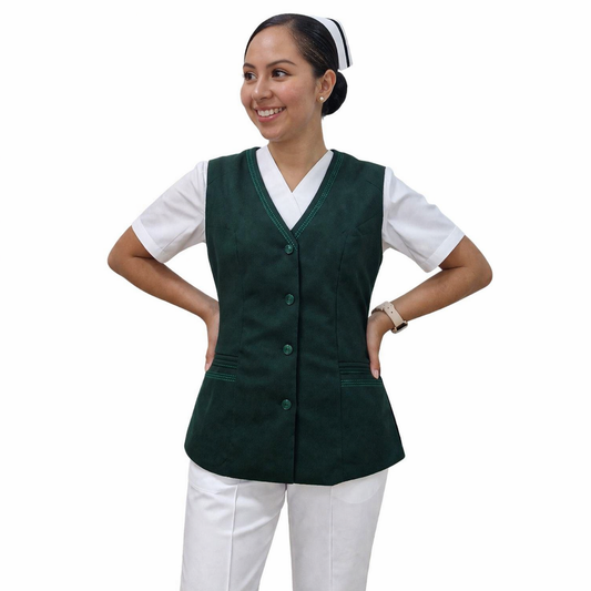 Chaleco Enfermera Estilizado Tela Colores Con Decoracion en Bolsas Lizbeth ENF