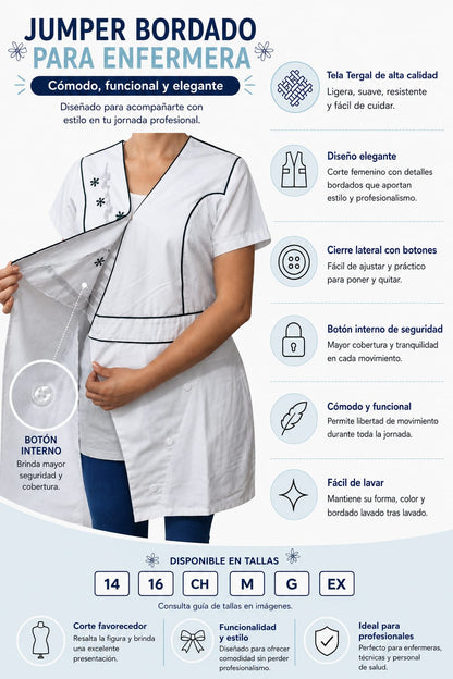 Jumper De Enfermera O Vestido De enfermer­a Bordado Virlet Flores EST