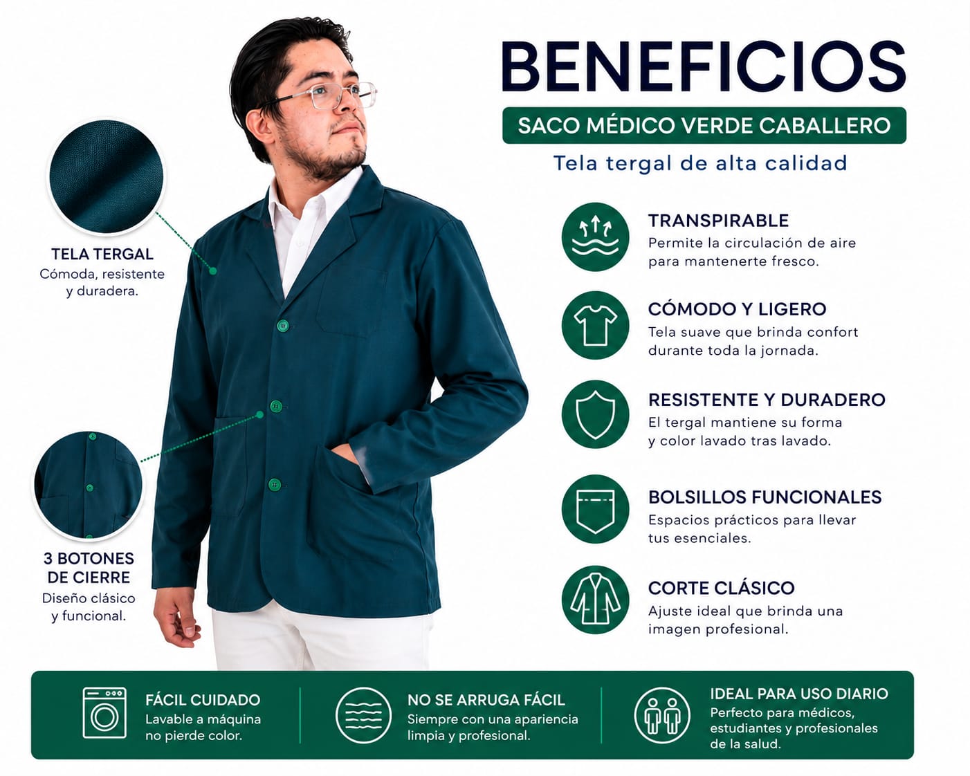 Saco Medico Clínico  Hombre Colores Amber