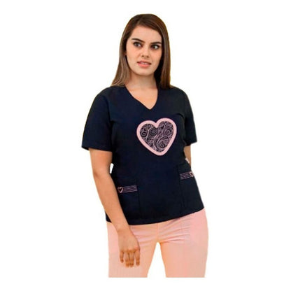 Filipina Medica Dama Scrub Top Manga Corta Mishiru Bordado Corazon ENF