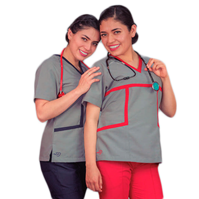 Filipina Médica Dama Scrub Top Manga Corta Isamar Escote V Colores